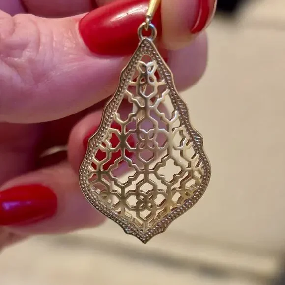 Kendra Scott Addie Gold Filigree Drop Earrings | Gold Tone | Dust Bag - Picture 4 of 8